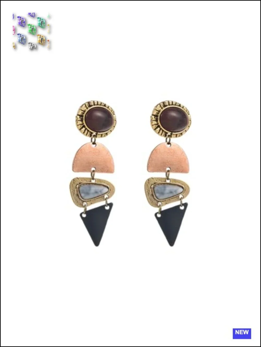 Vintage Boho Statement Dangle Earrings Antique Gold Bronze Resin Drop Earrings